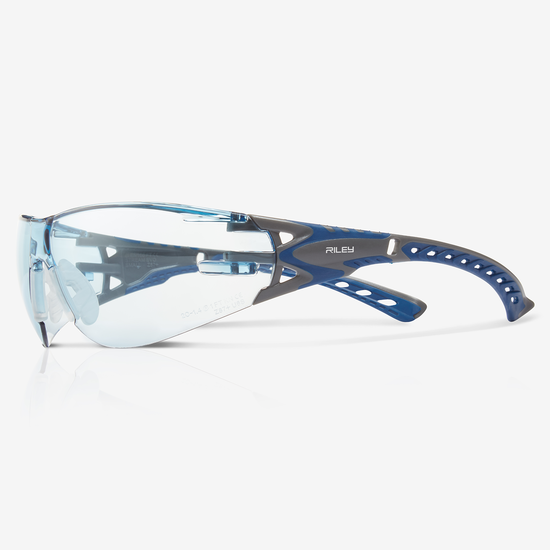 Stream Evo&trade; Small Blue Anti-Fog Lens, Gray and Blue Frame Safety Glasses