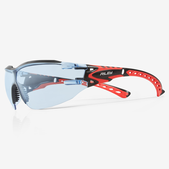 Sparta&trade; (Eco) Blue Anti-Fog Lens, Black and Red Frame Safety Glasses