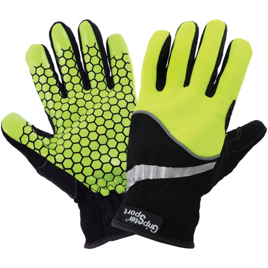 Gripster® Sport High-Visibility Synthetic Leather Palm Performance Mechanics Style Gloves with a Silicone Honeycomb-Patterned Palm and a Spandex Back - LIMITED STOCK