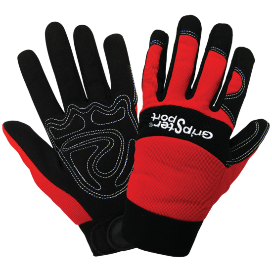 Gripster® Sport Synthetic Leather Palm Performance Mechanics Style Gloves with a Spandex Back