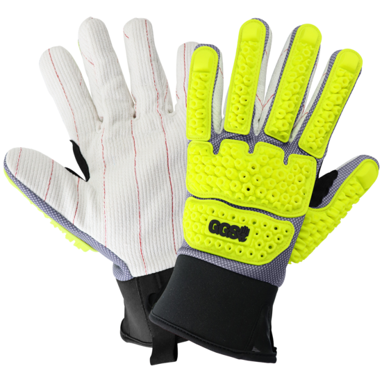 Vise Gripster&reg; Premium Impact Resistant Cotton Corded High-Visibility Gloves with Cut Resistant Liner