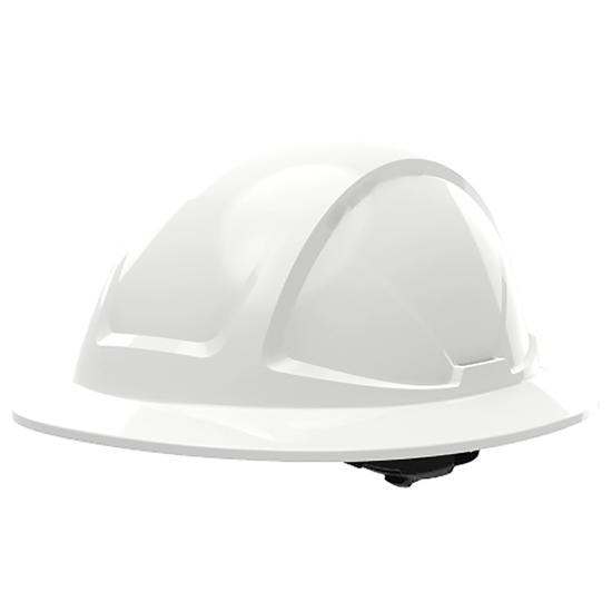 Skytec Radius White Unvented Full Brim Safety Helmet With CrossShield, Six-Point Textile Suspension and Wheel Ratchet - Class E