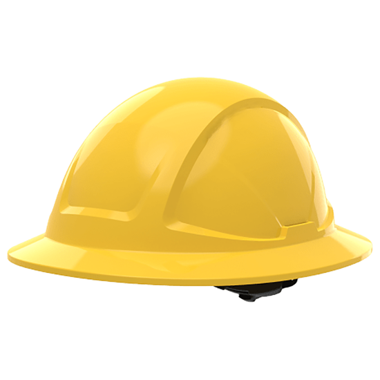 Skytec Radius Yellow Unvented Full Brim Safety Helmet With CrossShield, Six-Point Textile Suspension and Wheel Ratchet - Class E